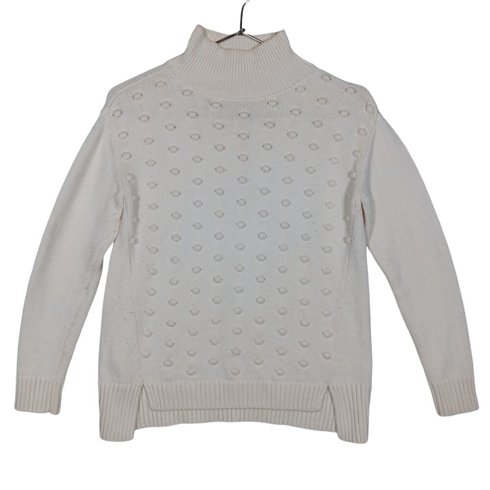Beige Knit Sweater Top Pearled Front High Neck SIze Small Long Sleeve Unbranded